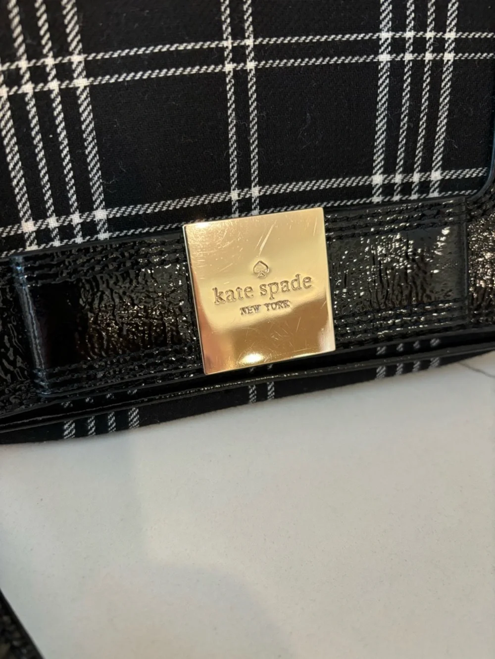 Kate Spade Primrose Hill Little Kailen Crossbody Plaid Fabric Patent Leather Bow